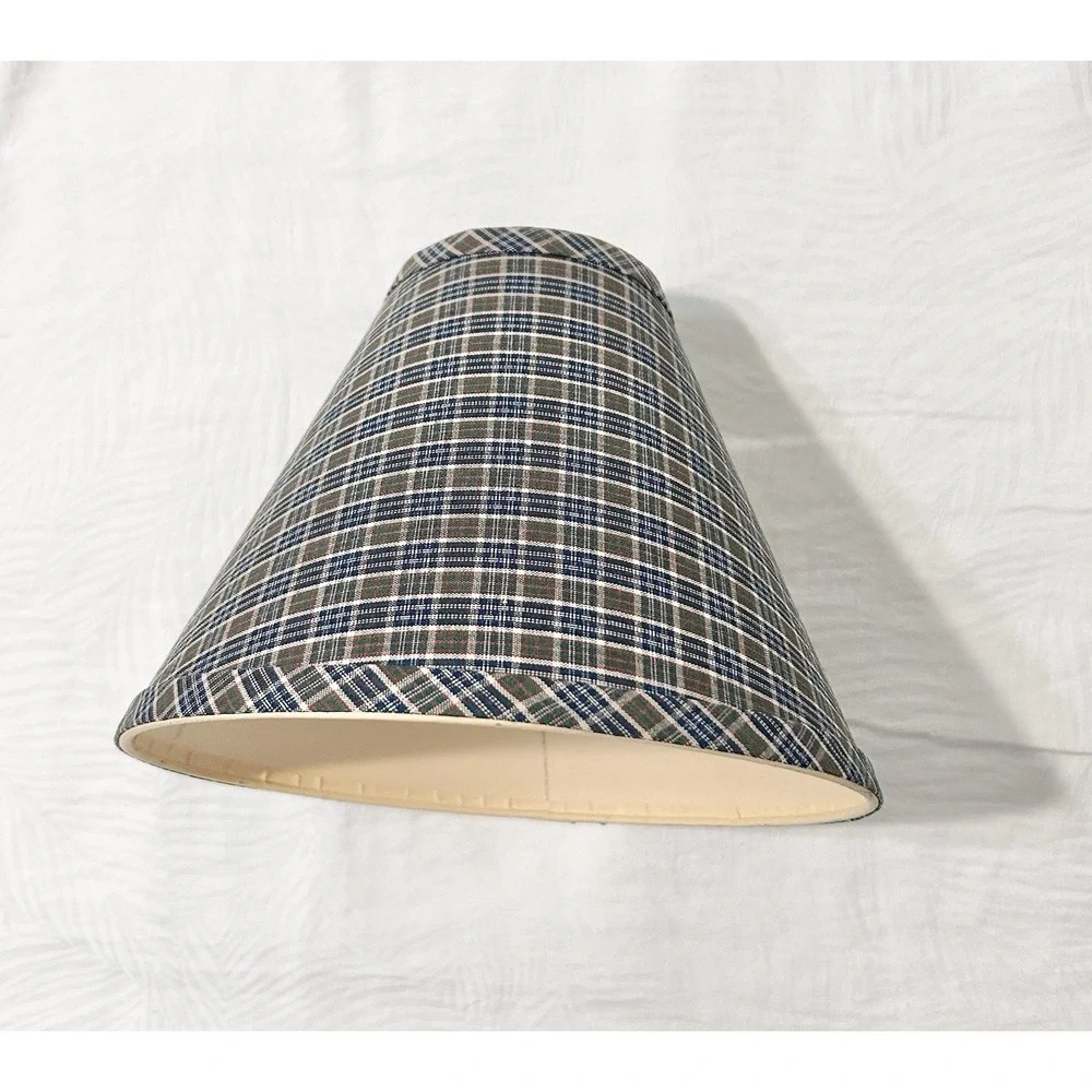 Vintage English Country Blue Green & Tan Tartan Plaid Lamp Shade Uno Preppy